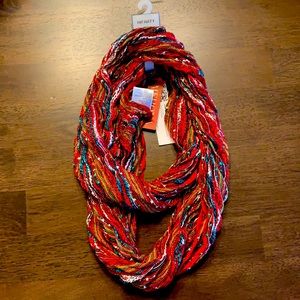 Merona Red Green White Pleat Loop Infinity Scarf NWT